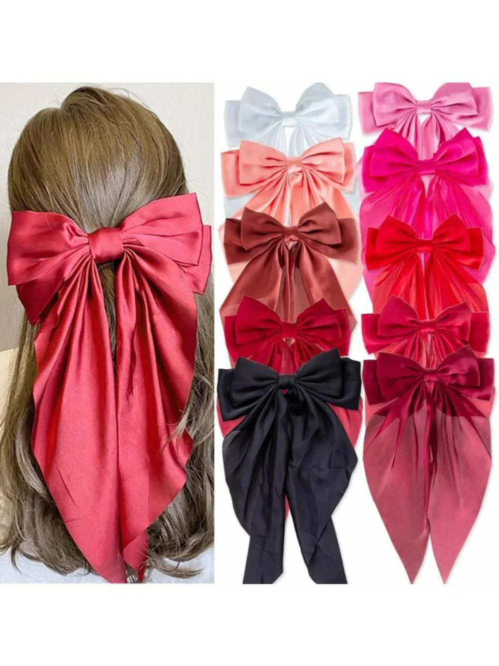 10 PCS Oversized Hair Bows for Women & Girls - Cute Aesthetic Hair Accessories